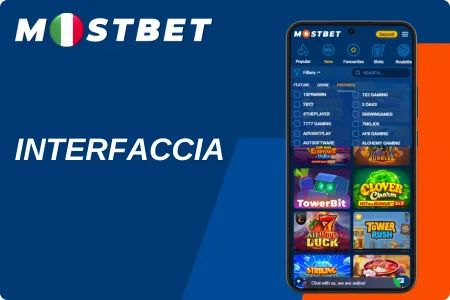 Interfaccia dell'app mostbet 
