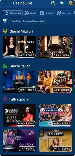 mostbet scaricare casino applicazione