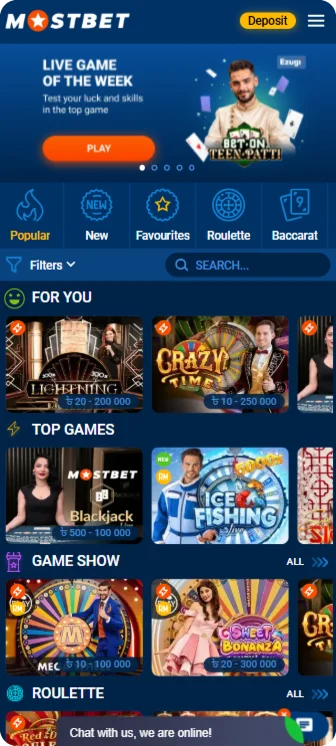 Mostbet Casino app Live casino