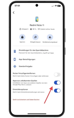 Geräteeinstellungen für die App-Installation anpassen