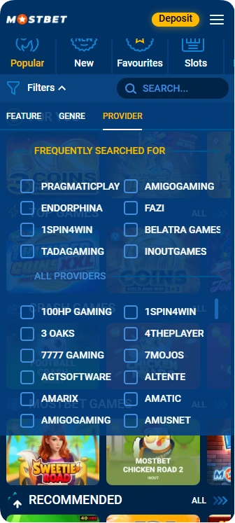 list of mostbet casino providers
